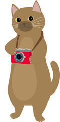 カメラを持った猫　茶猫　クラシック風カメラ