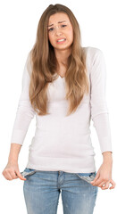 Obraz premium Worried Young Woman with Empty Pockets - Isolated