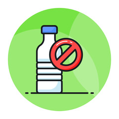 Prohibited sign on plastic bottle showing concept icon of no plastic bottles 