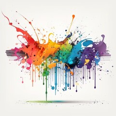 Fototapeta premium Music stave colorful splash illustration on white background, horizontal banner with copy space trickles down explosion keys music musicians it shines together with a signature creative Generative AI 