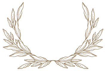 Vintage laurel wreath. Floral handmade frame. Illustration with branches and leaves for label, business identity, greeting card, diploma, wedding invitation
