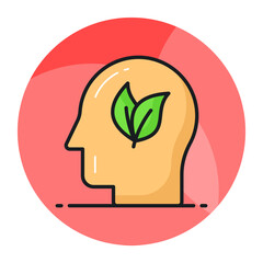 Human mind having leaves showing concept vector of eco mind, environmental mind icon