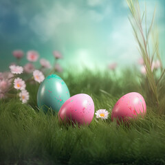 easter eggs on grass