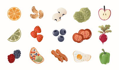 Healthy food collection. Nutritious foods, fruits, vegetables, vegetables. Organic fair. Food Elements, Flat Vector Design