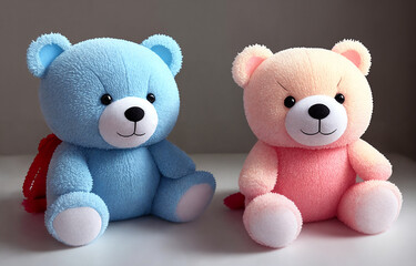 Obraz premium Two teddy bears, children's toys. Generative AI