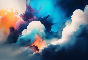 abstract watercolor background with clouds. Generative AI
