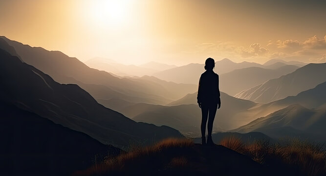 silhouette of a woman in the mountains created with Generative AI technology