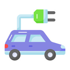 Vehicle with plug denoting eco car vector in modern style, electric car icon