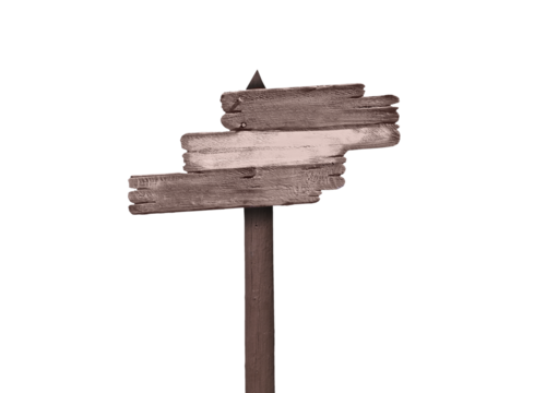Tree blank old rustic wooden direction signs on a pole, isolated on transparent background with copy-space,png file - Powered by Adobe