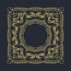 A gold frame with a round border.