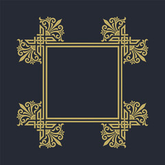 Fototapeta na wymiar A square frame with gold lines on a dark background.