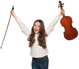 Young happy cheerful girl with violin