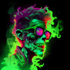 Cartoon Zombie in Sunglasses with Neon Colors - generative AI