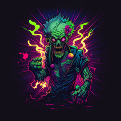  Cartoon-Style Zombie in Cyberpunk-Inspired Neon Colors - generative AI