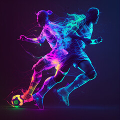 Fototapeta na wymiar Soccer Players in Game on Neon Background - generative AI