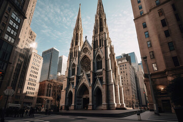 Fototapeta na wymiar St. Patricks Cathedral in New York City - Cinematic Front Shot on New York Street
