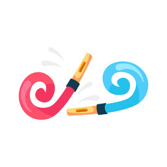 Party blower set , red and blue noise horns with paper pipes and whistles to celebrate
