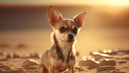 Fashion Chihuahua on the beach. Generative AI.