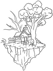 Our enchanting black and white tree house illustration is perfect for coloring book enthusiasts. Let your imagination take flight as you escape into this whimsical and magical design.