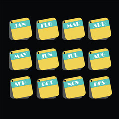 A set of basic calendar month icons in vector format.
