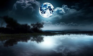 Fototapeta na wymiar full moon over the lake