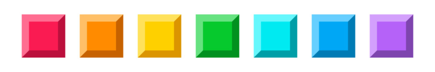 Colorful blocks or bricks mosaic elements for match 3, casual, puzzle mobile video game design. Vector assets for games. Template for Tetris pieces. Classic square shape parts. Bright rainbow colors.