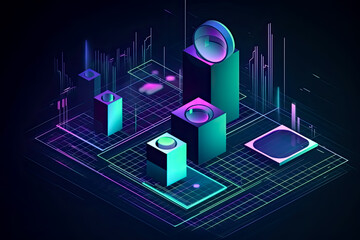 isometric, Analysis trends and software development concept. Generative AI. 