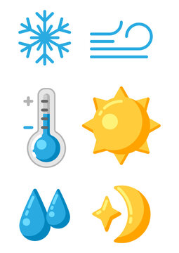 Set of climate icons. Weather and images of various conditions.