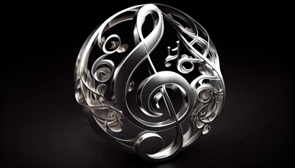 Musical key in a swirl on a dark background. Al generated