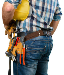 Fototapeta na wymiar Worker with a tool belt. Isolated over white background.