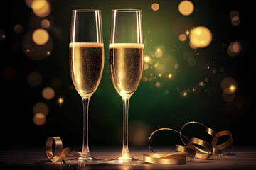 Illustration of New Year Eve with champagne glasses, AI Generative