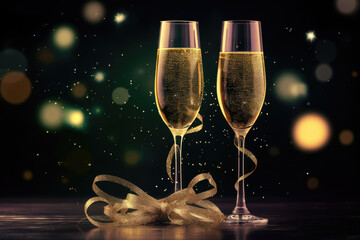 Illustration of New Year Eve with champagne glasses, AI Generative