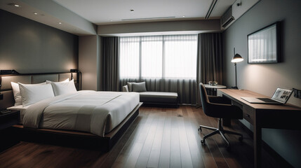 Fototapeta na wymiar midjourney generated image of a Modern Hotel Room with Breathtaking View
