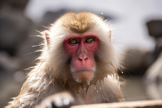 Japanese macaque at the Jigokudani monkey park, Nagano, Japan, AI Generative