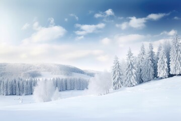 peaceful winter landscape, with a christmas border and snow-covered trees, created with generative ai