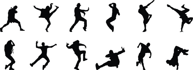 set of silhouettes of dancing people