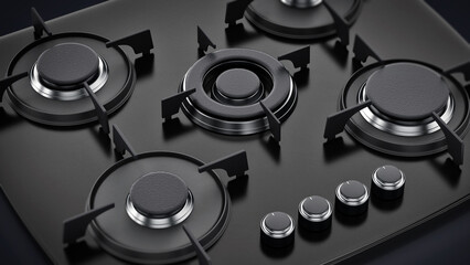 Modern black gas stove. 3D illustration