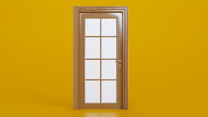 3D render of wooden closed door isolated on colored background