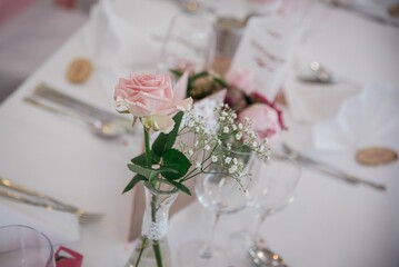 Closeup of wedding bouquet with roses
