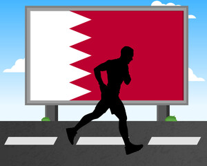 Running man silhouette with Bahrain flag on billboard, olympic games or marathon competition