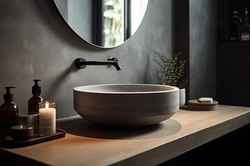 Luxury minimalist concrete bathroom to display beauty or cosmetic products