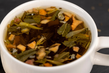 Brewed with hot water tea leaves of green tea