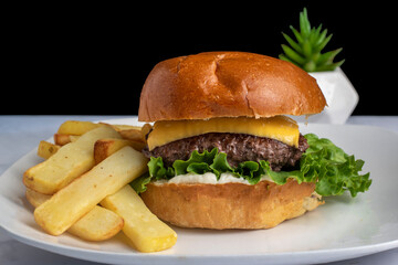 cheese burger served with  steak fries