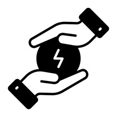 Thunderbolt in hands depicting concept vector of save energy vector in trendy style