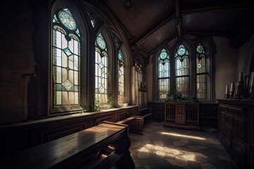Glorious Window in an Ancient Church: A Luxury Interior Design Decoration for an Angelarium: Generative AI