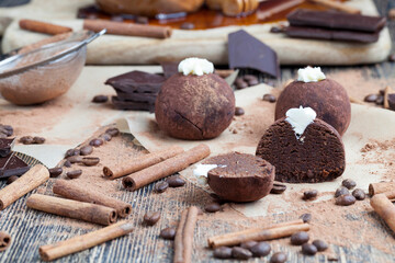 cake made of biscuit crumbs with butter cream with cocoa and sugar