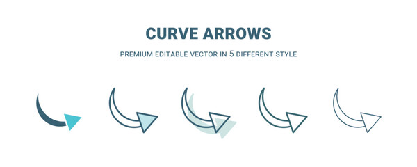 curve arrows icon in 5 different style. Outline, filled, two color, thin curve arrows icon. Editable vector can be used web and mobile