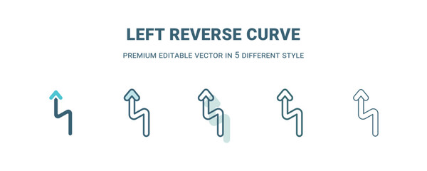 left reverse curve icon in 5 different style. Outline, filled, two color, thin left reverse curve icon. Editable vector can be used web and mobile