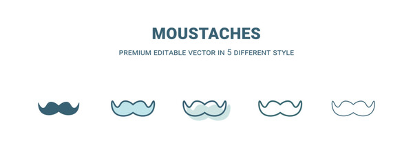 moustaches icon in 5 different style. Outline, filled, two color, thin moustaches icon. Editable vector can be used web and mobile