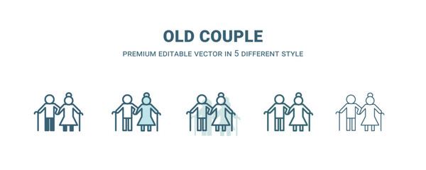 old couple icon in 5 different style. Outline, filled, two color, thin old couple icon. Editable vector can be used web and mobile